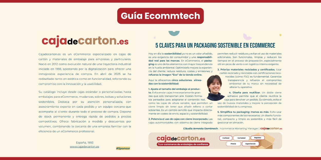Cajadecarton.es, reconocida como una de las mejores empresas de packaging para eCommerce en la Guía Ecommtech 2025