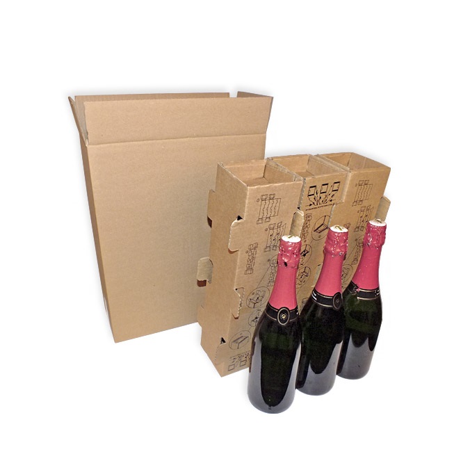 Pack 45 Cajas para envío 3 botellas con estructuras protectoras