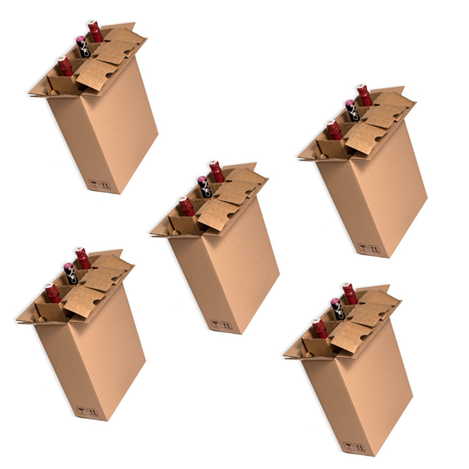 Pack 45 Cajas para envío 3 botellas con estructuras protectoras