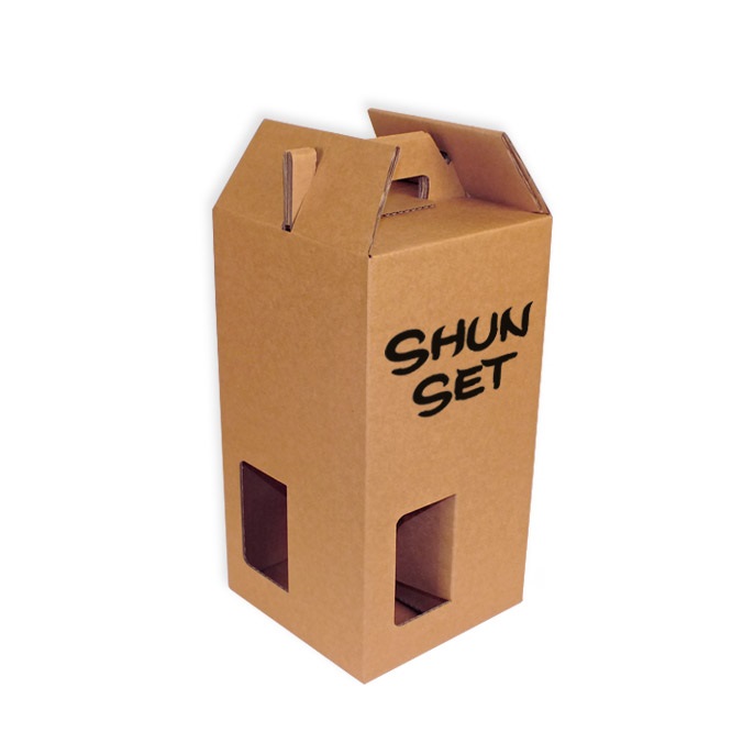 Muestras de caja para 4 botellas con asa y ventanas 