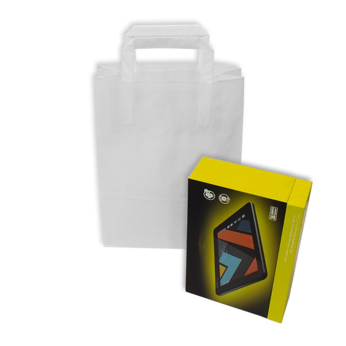 Bolsas de Papel Blancas  22 + 10 x 29 cm. Asa Plana 