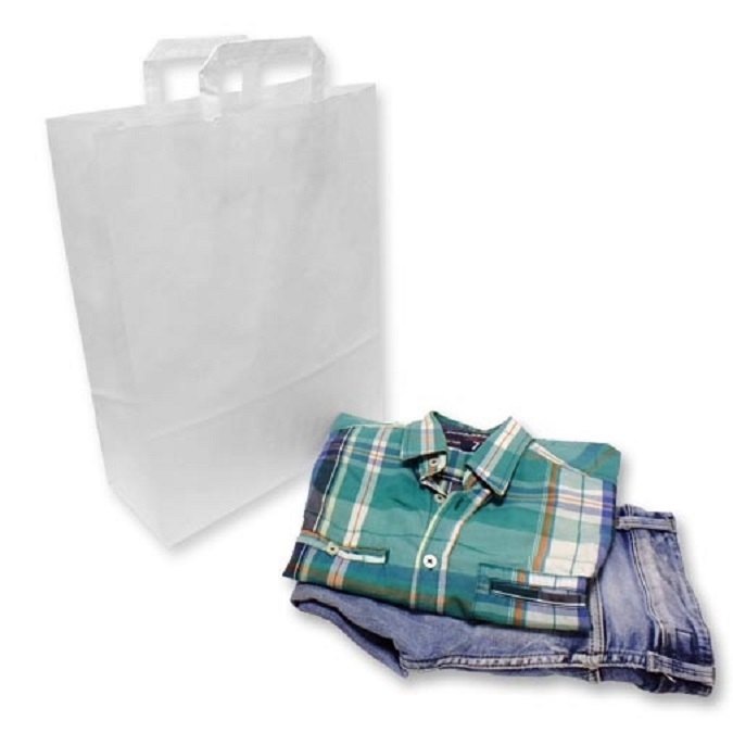Bolsas de Papel Blancas 32 + 13 x 41 cm. Asa Plana