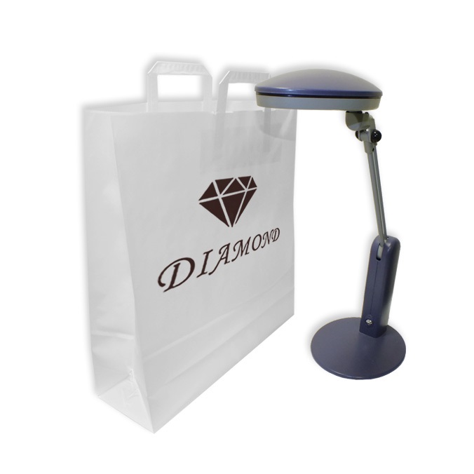 Bolsas de papel personalizadas 45 + 15 x 49 cm. Blancas con asa plana