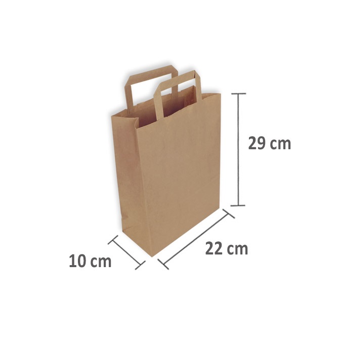 Bolsas de Papel Kraft 22 + 10 x 29 cm. Asa Plana