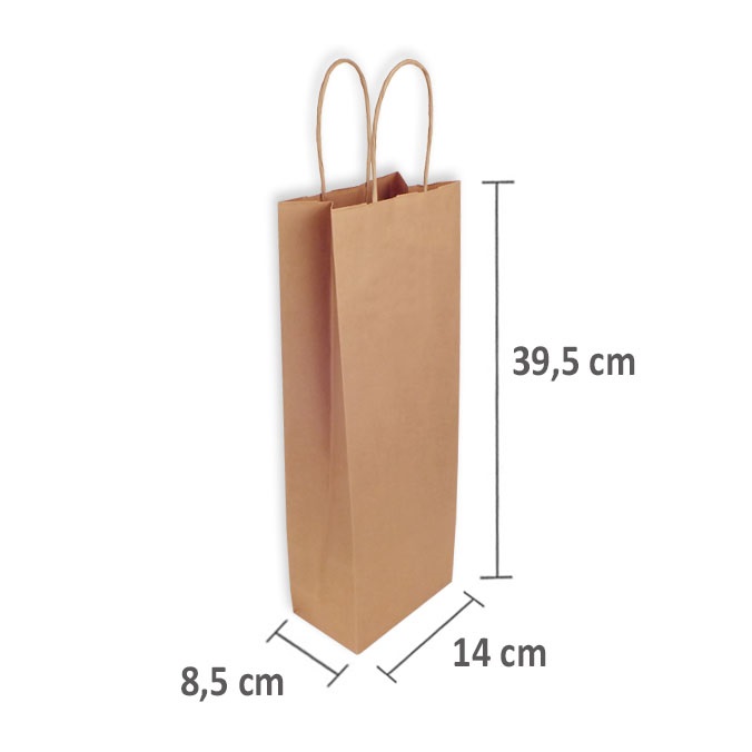 Bolsas de Papel Kraft 14 + 8,5 x 39,5 cm. Botellas